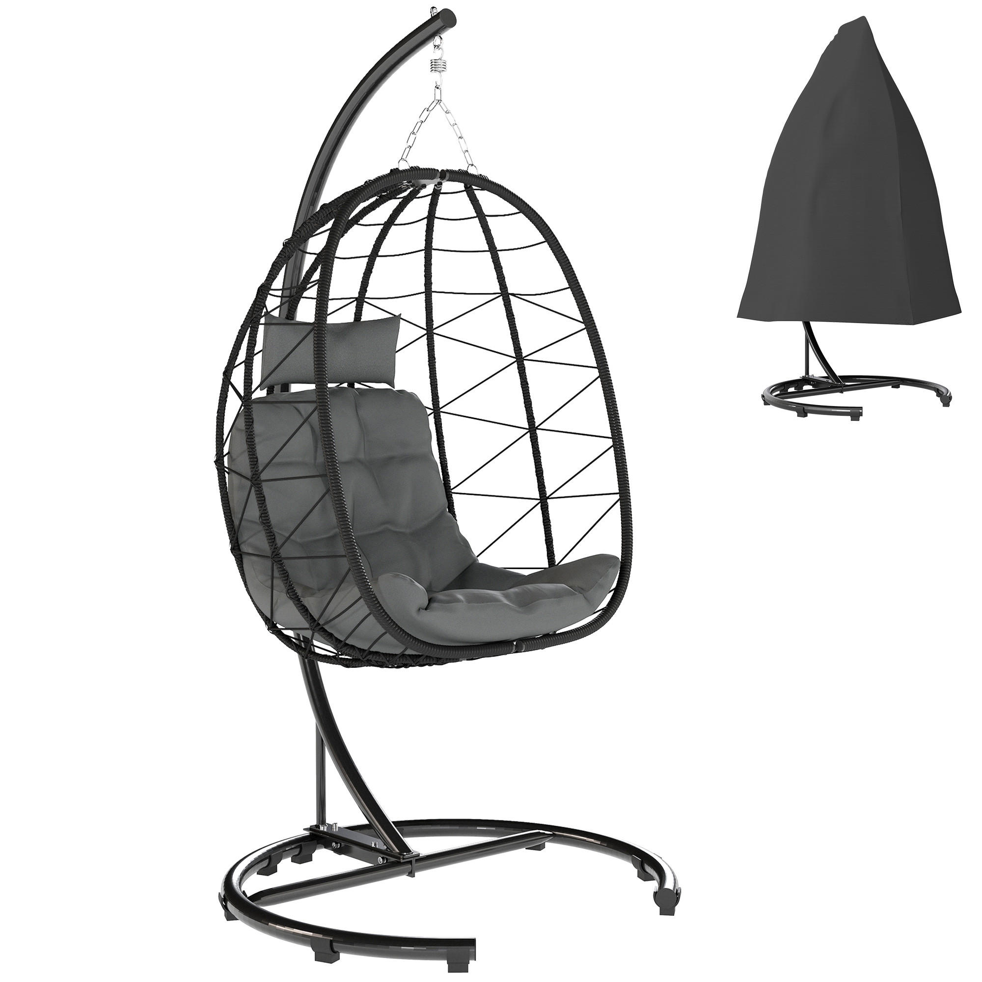HÄNGESESSEL DE-06710 wetterbeständig, inkl. Polster, klappbar Dunkelgrau - Schwarz, Kunststoff/Metall (102/195/102cm) - ComfortXL