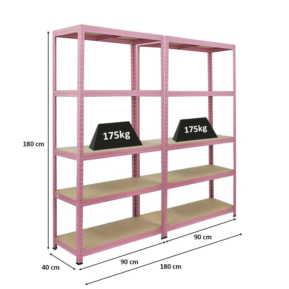SCHWERLASTREGAL Pink Lady 2er-Set mit 2x 180x90x40cm Fachlast 175 kg 5 Ebenen Pink - Pink, Metall (180/180/40cm) - PROREGAL
