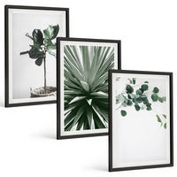 BILDER SET 3er Set - 40x60 cm Schwarzer Rahmen - Minimalismus mit grünen Pflanzen - Schwarz, Kunststoff (40/60cm) - TULUP