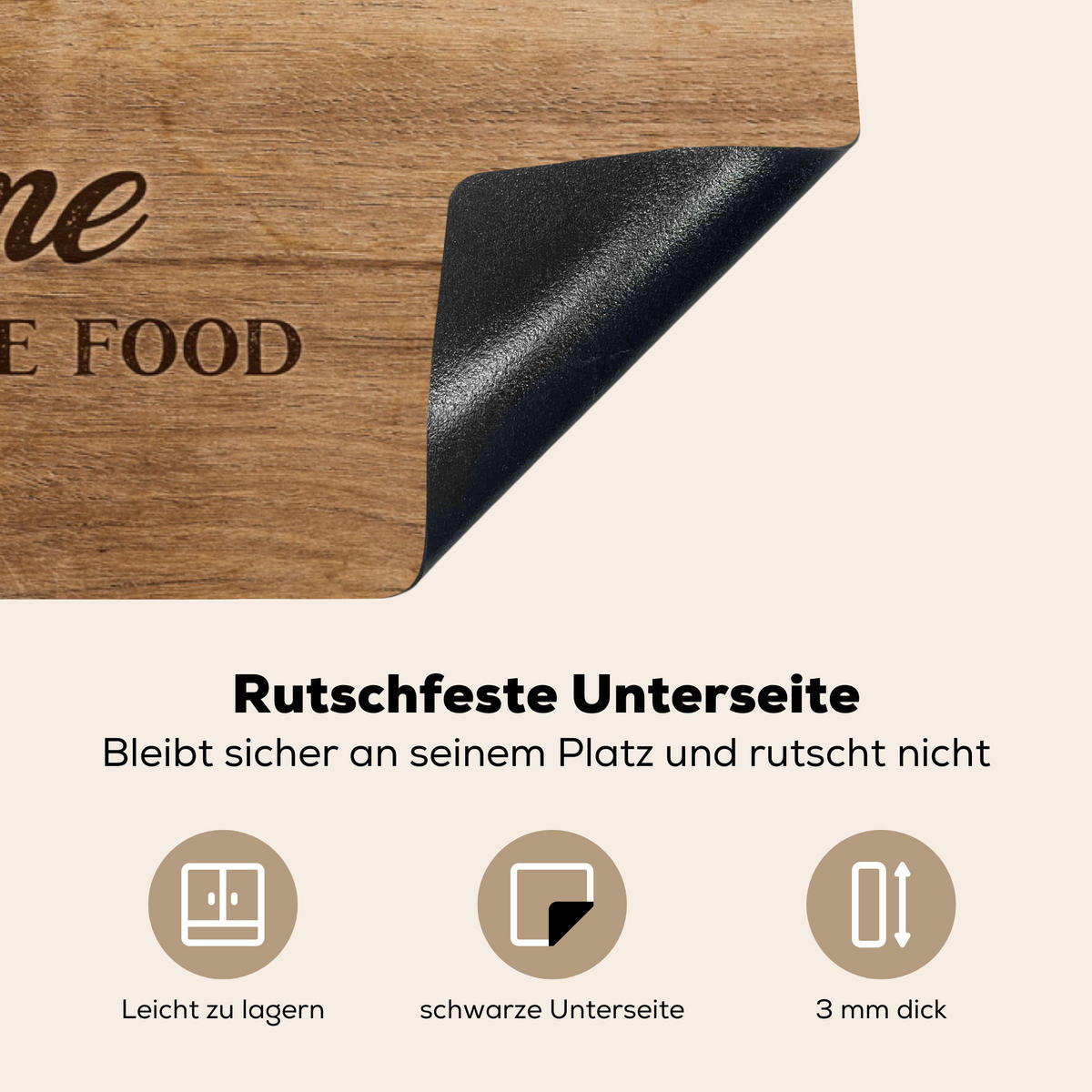 HERDABDECKPLATTE Zitat - Bistro - Guten Appetit - Süßes Zuhause - Holzmaserung 90x52 cm - Braun, Kunststoff (90/0.2/52cm) - MuchoWow