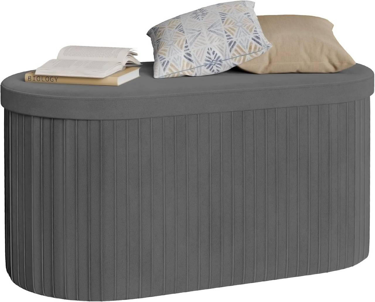 SITZHOCKER mit Deckel Stauraum, 76x38x38 cm, Dunkelgrau - Dunkelgrau, Textil (78/38/38cm) - Woltu