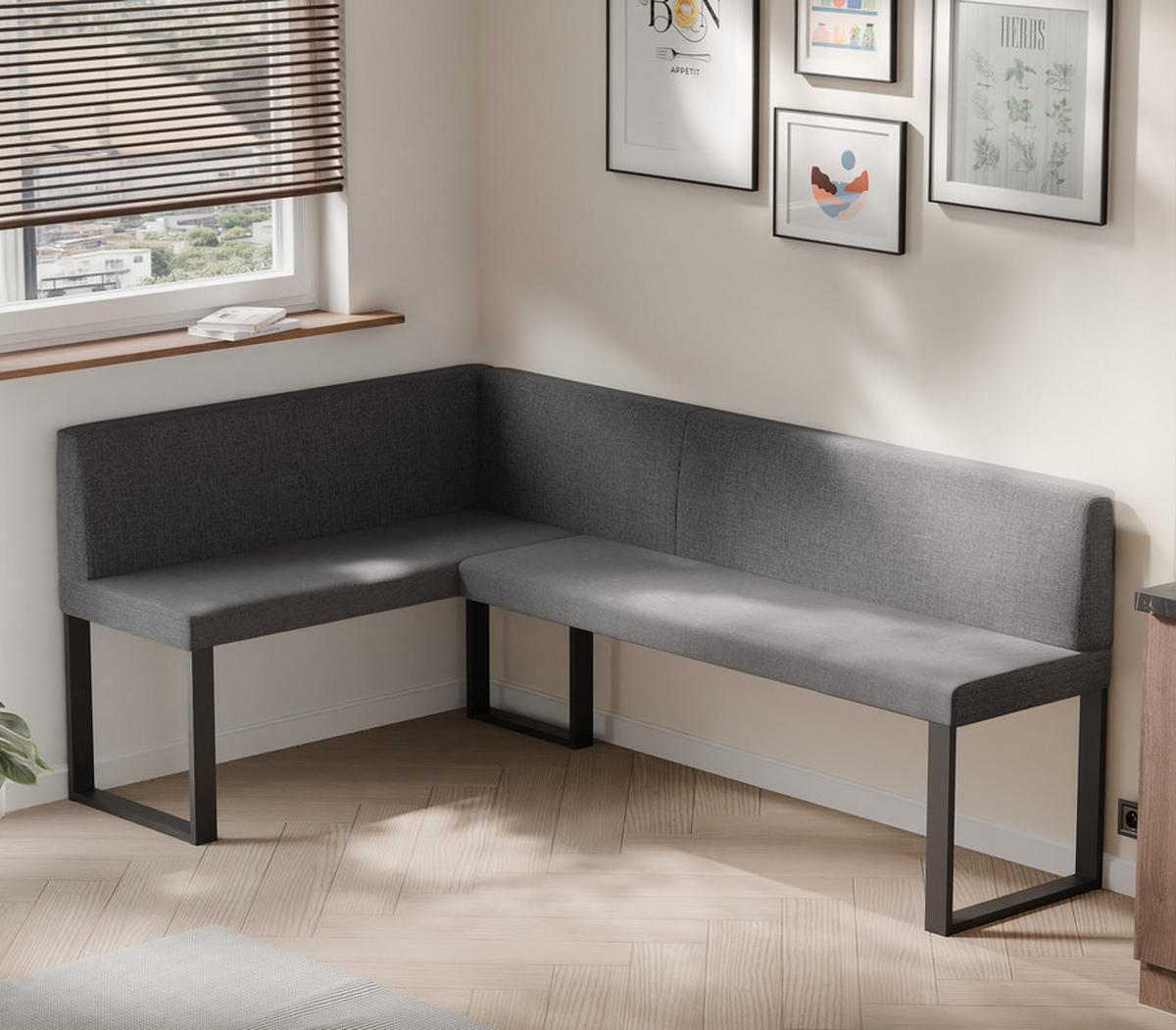 ECKBANK links SANA U Webstoff glatt, 128/168 cm Dunkelgrau - Dunkelgrau, Textil/Metall (128/168cm) - Idohome