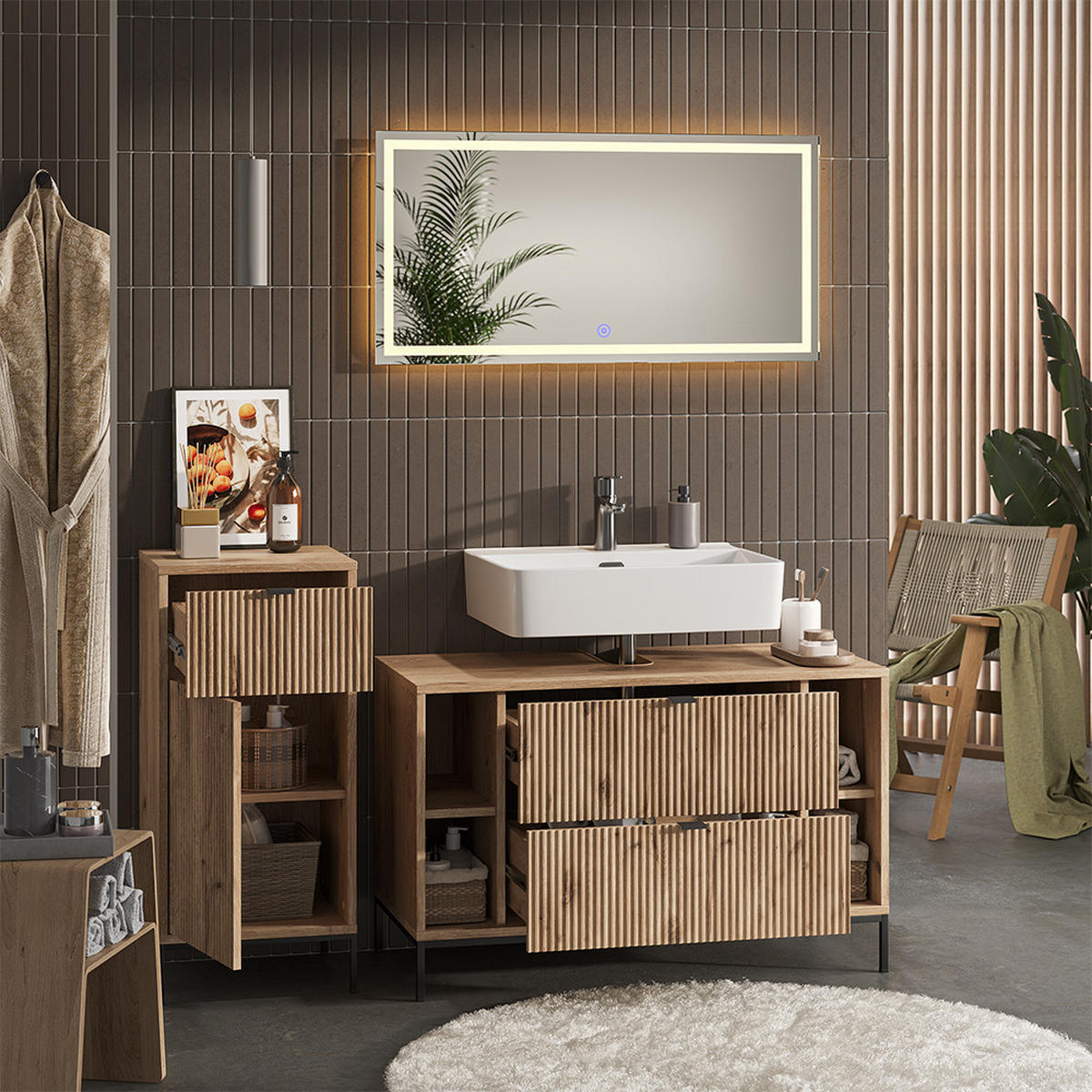 BADMÖBEL-SET Eliza Viking Oak 3 Teile - Eichefarben, Holzwerkstoff (100/63/45.1cm) - Vicco