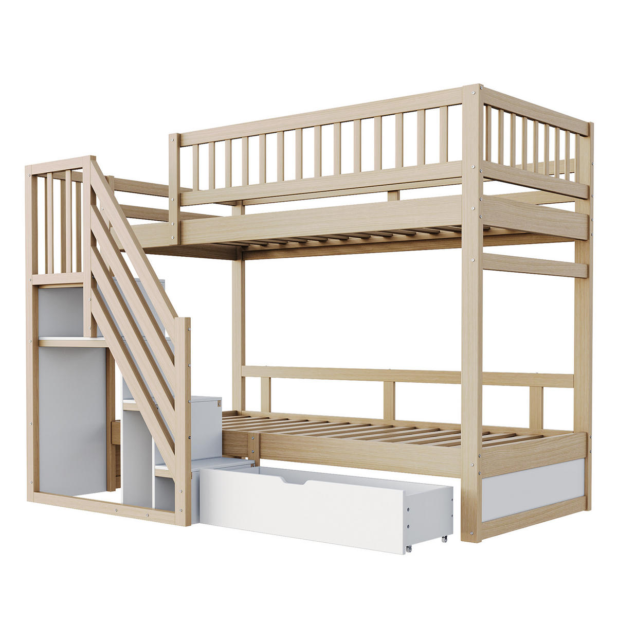 ETAGENBETT 90/200 cm Natur/Weiß aus Holz mit Stauraum - Naturfarben, Holzwerkstoff (90/200cm) - OKWISH