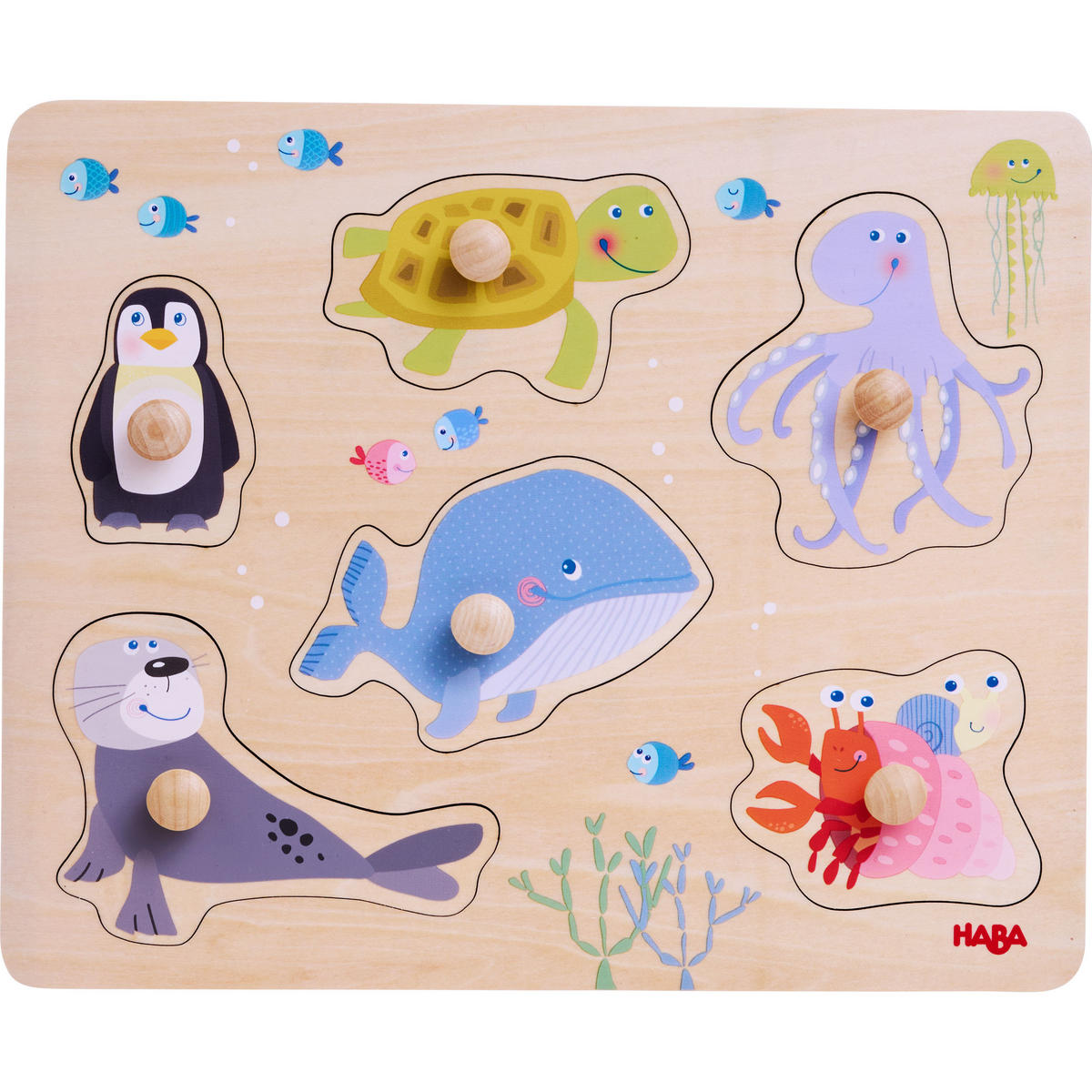 GREIFPUZZLE Meerestiere, ab 12 Monaten - Multicolor, Naturmaterialien (20.8/1.7/25cm) - Haba