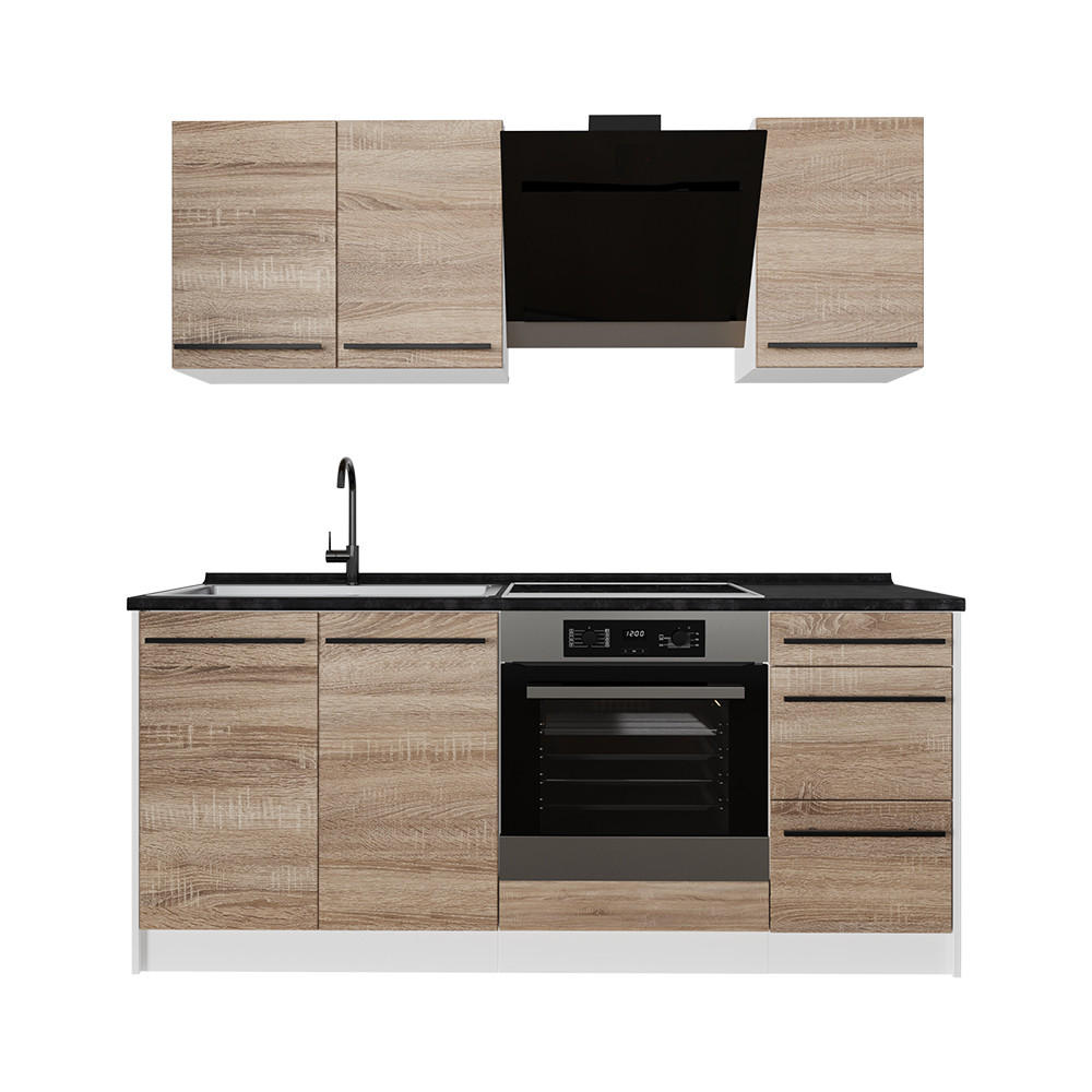 BUCATARIE SINGLE R-Line, Sonoma/Alb, 180 cm, AP Antracit