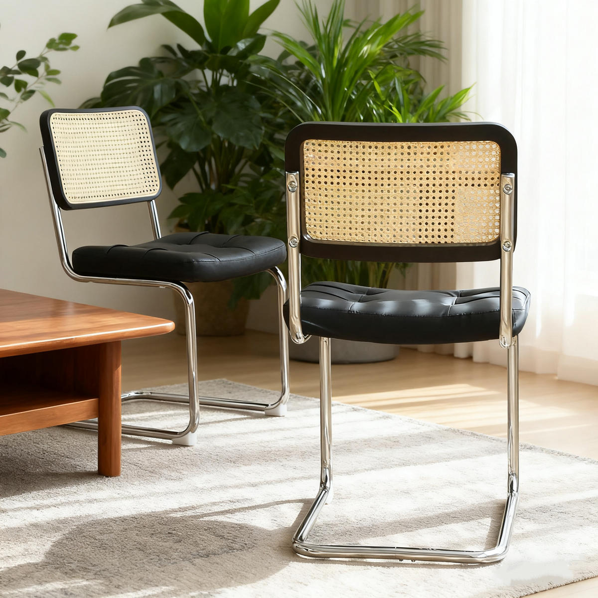 SCHWINGSTUHL DE-36904 2er-Set mit Kunstlederbezug und Rattan-Rückenlehne Schwarz - Schwarz, Metall (46.4/84.6/53cm) - ComfortXL