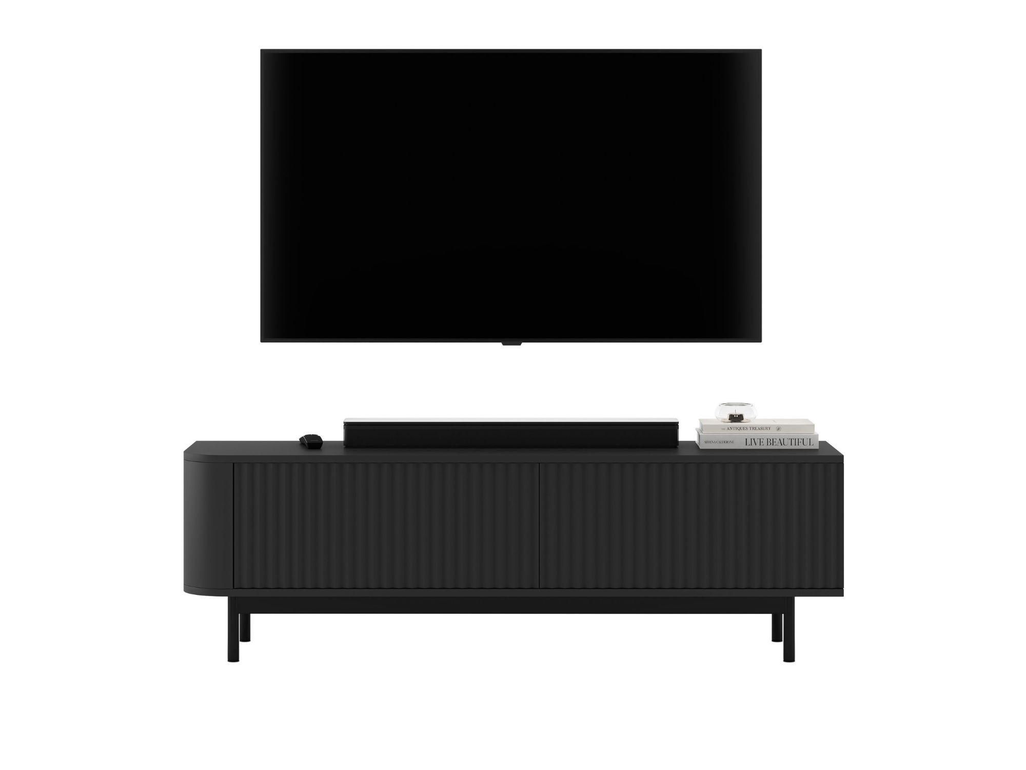 TV komoda Aurora matná čierna 140 cm s kovovým rámom - čierna, kov/kompozitné drevo (140/44/35cm) - Meble Lindner