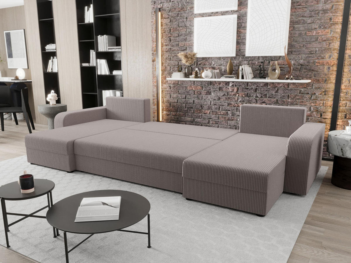 WOHNLANDSCHAFT HEWLET U BIS Zoom 19 mit Schlaffunktion - Grau, Textil (305/90/140cm) - Bedante