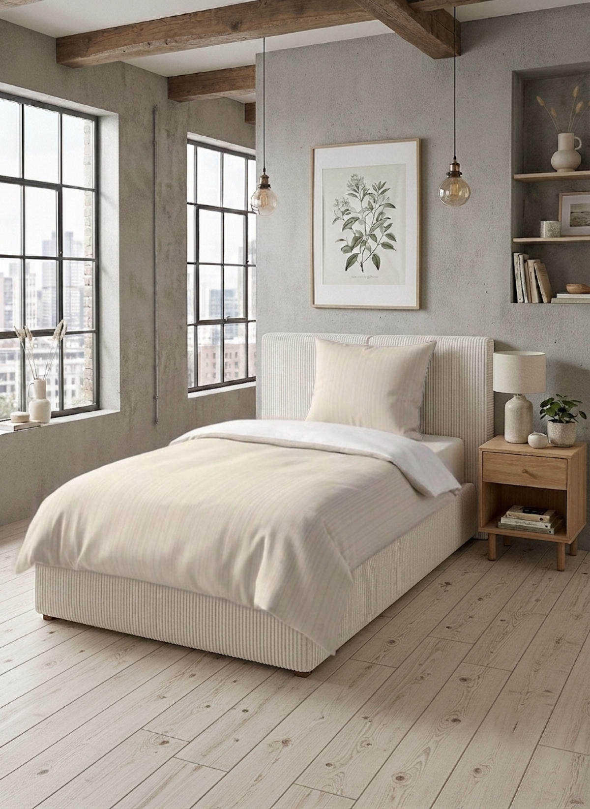 BETTWÄSCHE-GARNITUR Satin Feine Streifen natur, 155x200 cm + 80x80 cm - Naturfarben, Textil (155/200cm) - biberna
