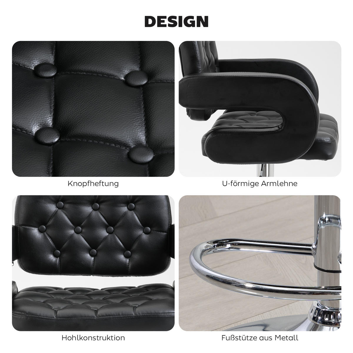 BARHOCKER DE-08045 höhenverstellbar, 360° drehbar Schwarz - Schwarz, Metall (50/113/61cm) - ComfortXL