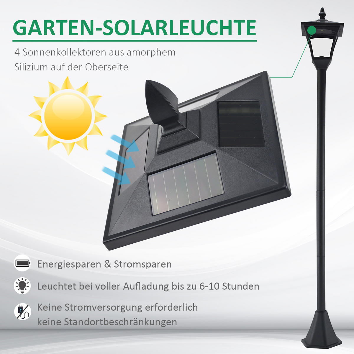 GARTENLATERNE, Schwarz, Edelstahl, Kunststoff - Schwarz, Metall (18/18/160cm) - Outsunny