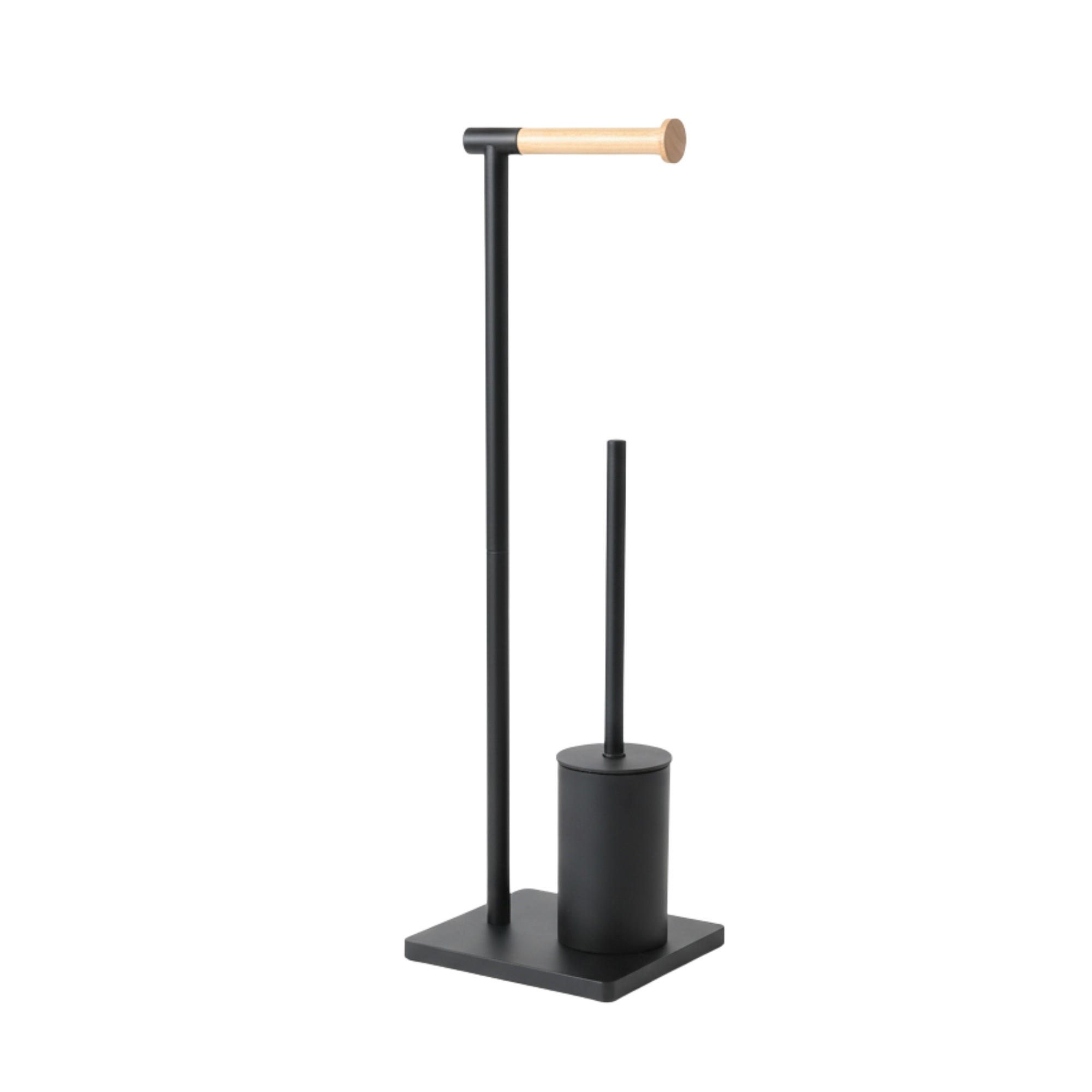 WC-BÜRSTE mit Bambusgriff und Toilettenpapierhalter Isme 20/16/66 cm - Schwarz, Metall (16/66/20cm) - NUXIO