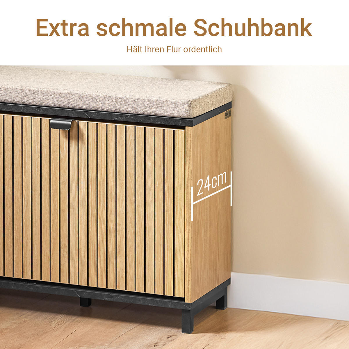 SCHUHBANK Holzoptik & Schwarz mit Marmor - Naturfarben, Holzwerkstoff (60/50/24cm) - SoBuy
