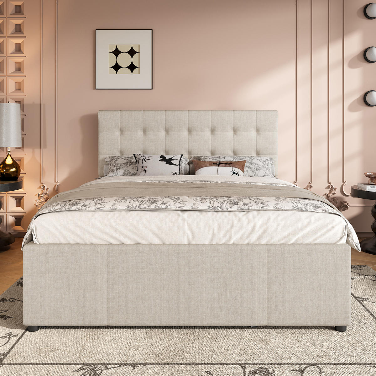 POLSTERBETT 140/200 cm aus Leinen mit ausziehbarem Bett, Beige - Beige, Textil (140/200cm) - OKMYHOME