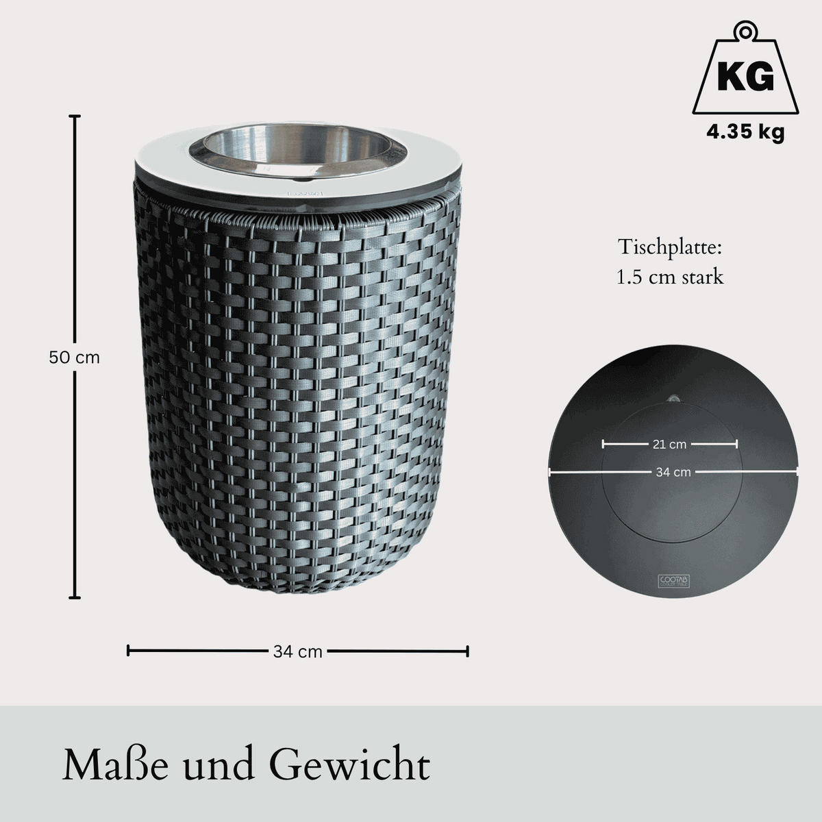 BEISTELLTISCH MIT EDELSTAHL-KÜHLER London Champagner/Schwarz 50 cm - Champagner/Schwarz, Kunststoff (34/34/50cm) - COOTAB Cooler Table