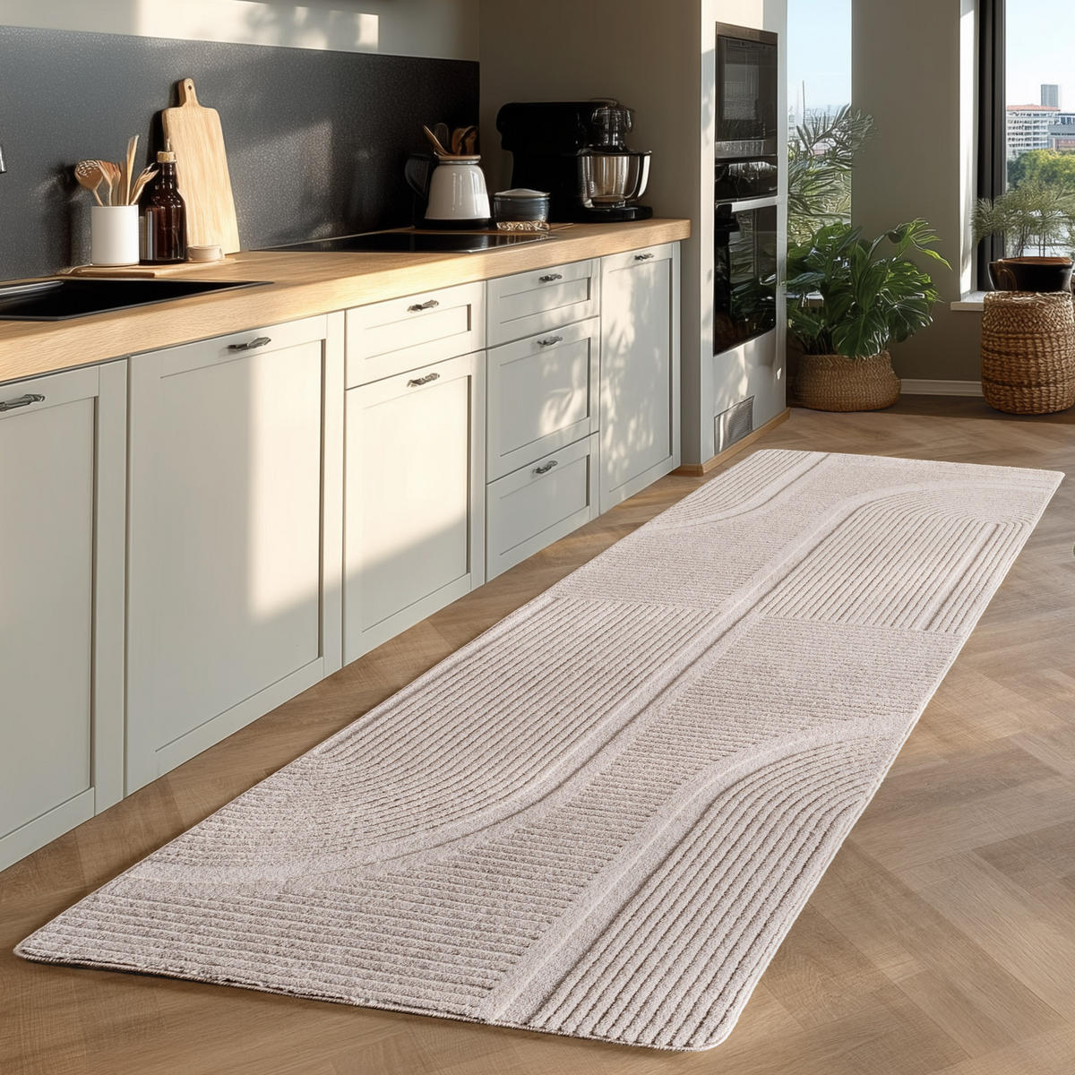 TEPPICH Kurzflor Boho Design Microfaser Baumwolle Schlafzimmer Creme Läufer 80x150 - Creme, Textil (80/150cm) - KADIMA DESIGN