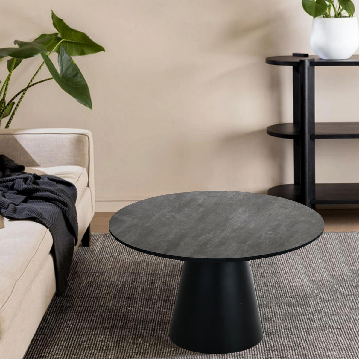 COUCHTISCH rund Dunkelgrau 80/80/45 cm - Dunkelgrau/Grau, Holz (80/80/45cm) - Furnhouse