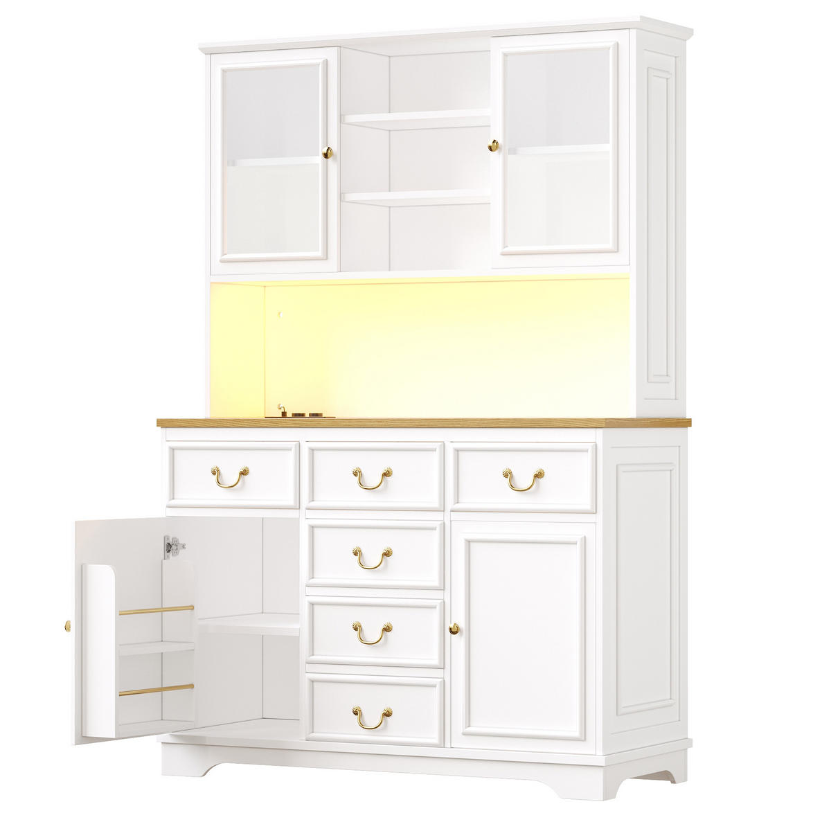 BUFFETSCHRANK 118/39,5/180 cm Weiß aus MDF mit LED - Weiß, Holzwerkstoff (118/180/40cm) - OKWISH
