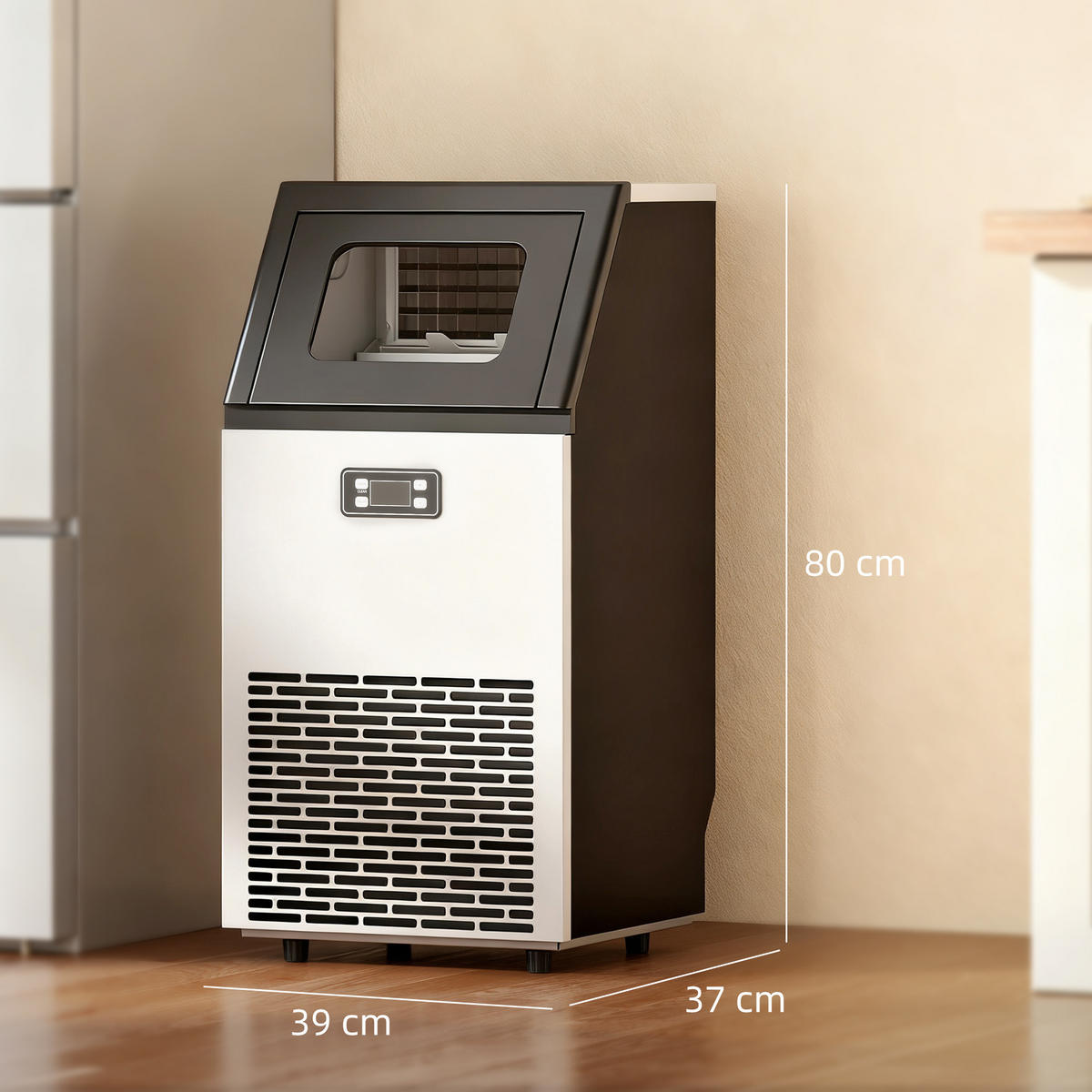 KOMMERZIELLE-EISWÜRFELMASCHINE Edelstahl ABS-Kunststoff Silber - Silberfarben, Metall (37/80/39cm) - HOMCOM