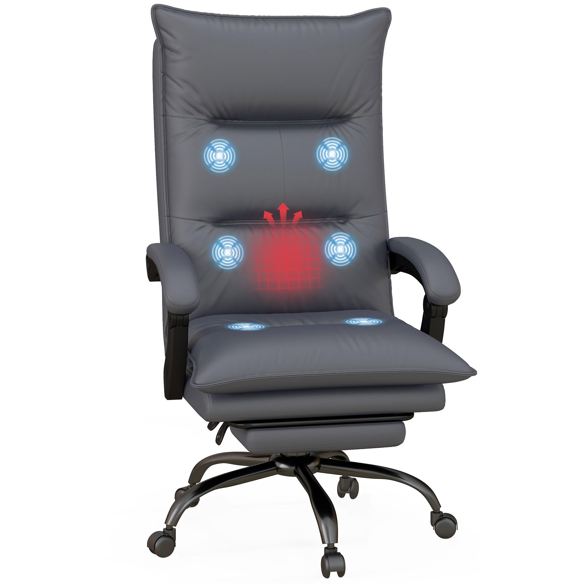 BÜROSTUHL Massage Heizfunktion Fußstütze bis 120kg Dunkelgrau - Grau, Textil (74/121.5/66cm)