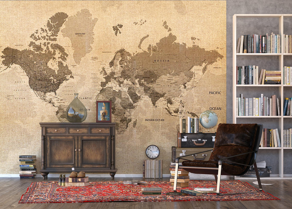 FOTOTAPETE Weltkarte 375 x 270 cm - Beige, Papier (375/270cm) - Sanders & Sanders