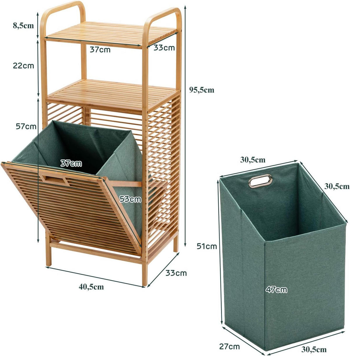KOŠ NA PRÁDLO Drevo - farba jablone, prírodné materiály (33/41/96cm) - COSTWAY
