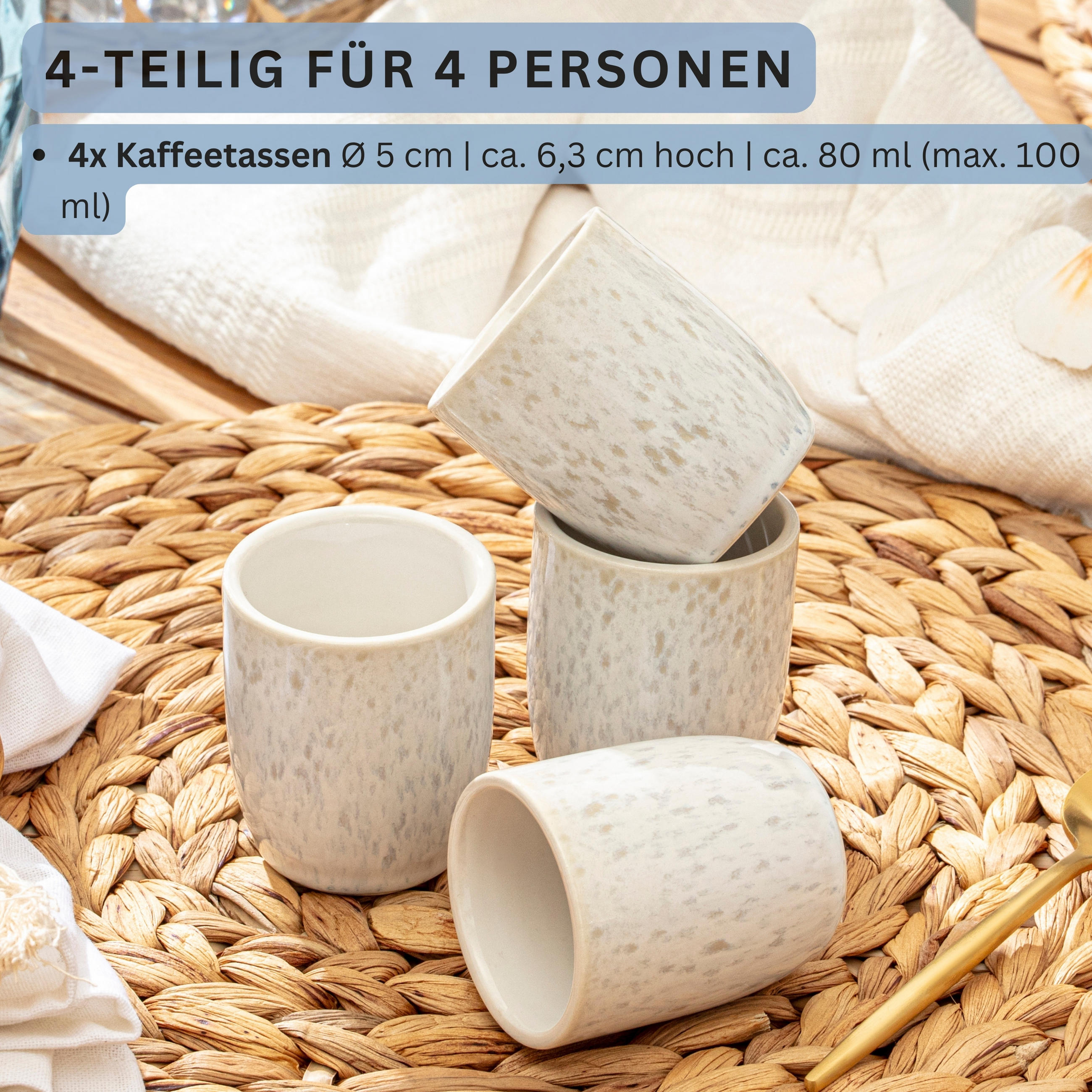 ESPRESSOBECHER SET SANTORINI - 4 teilig aus Steingut - Creme, Keramik (0.08L) - Sänger