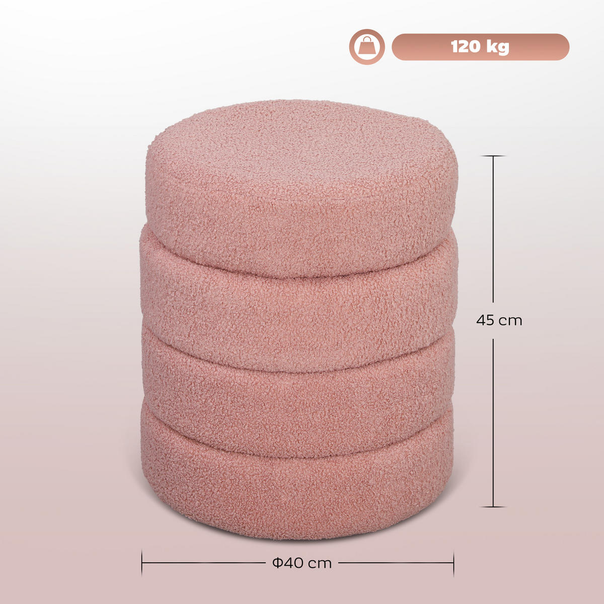 SITZHOCKER, Fußhocker, Runder Polsterhocker, Fußstütze mit Sitzkissen - Rosa/Naturfarben, Holz/Textil (40/45/40cm) - HOMCOM