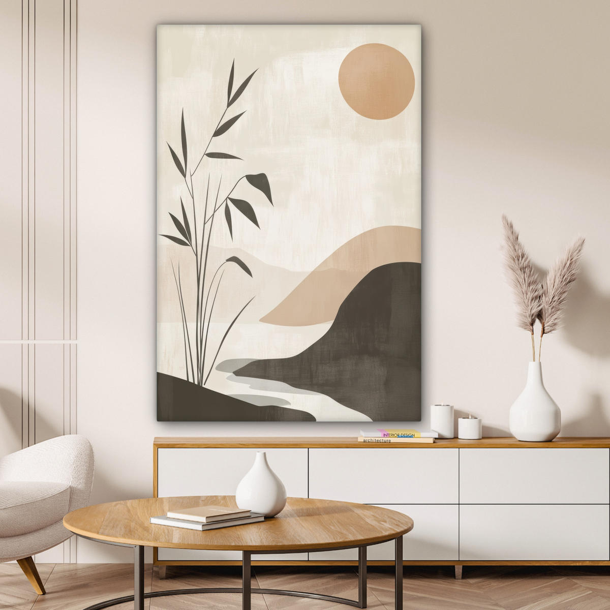 LEINWANDBILD Japandi - Landschaft - Beige 80x120 cm - Cognac, Textil (80/120cm) - MuchoWow