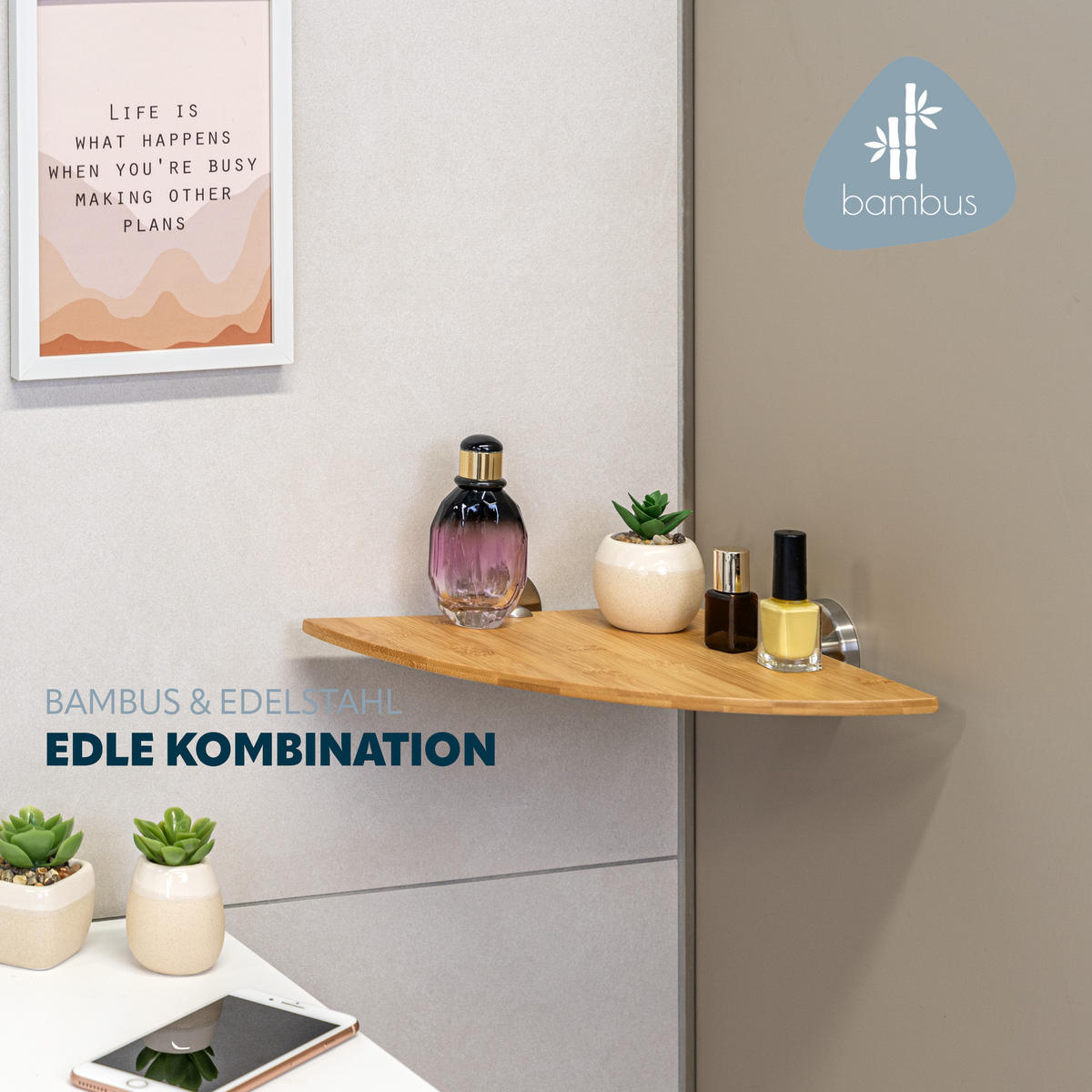 ECK-WANDABLAGE PIAZZA, Edelstahl, inkl. Klebeset - Braun, Metall (35/6/25cm) - bremermann