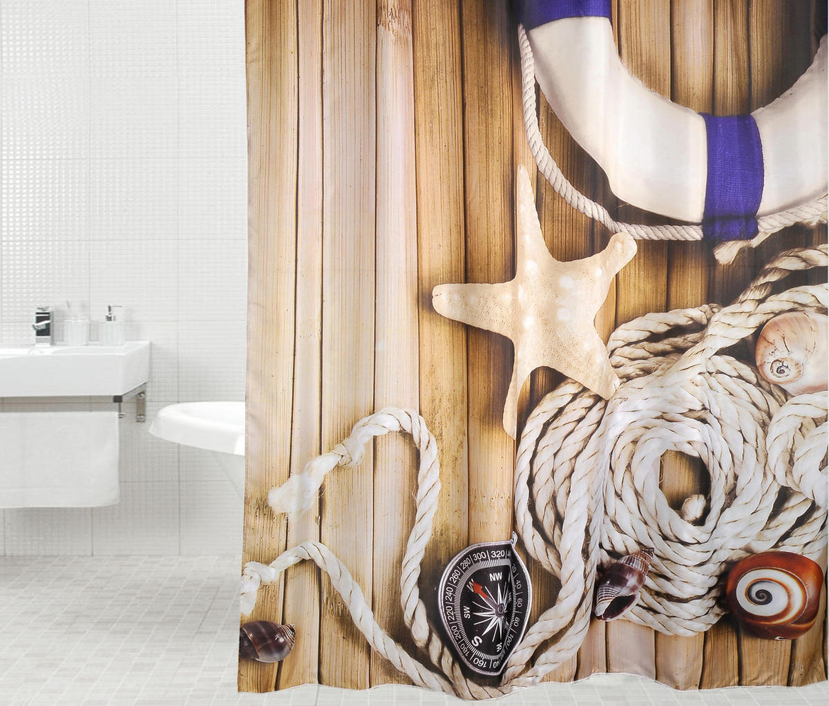 DUSCHVORHANG Maritime 180 x 200 cm - Braun, Textil (180/200cm) - Sanilo