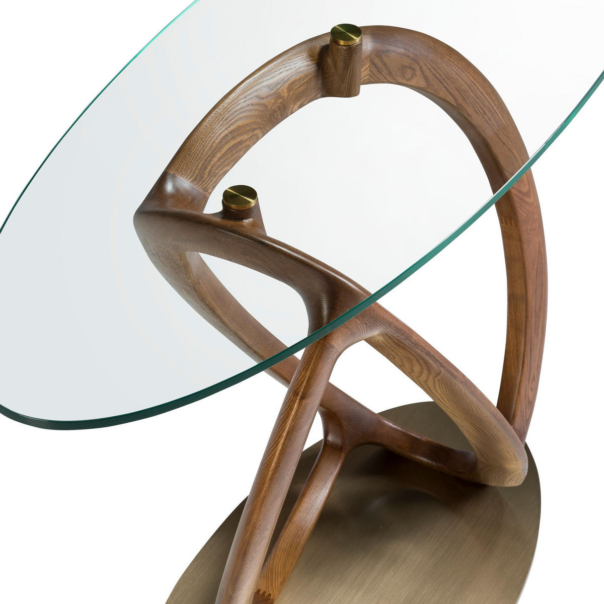 KONSOLENTISCH Oval gehärtetem Glas, Nussbaum und golden poliertem Stahl Ø125/45/80 cm - Klar/Goldfarben, Glas/Holz (45/125/80cm) - ANGEL CERDA