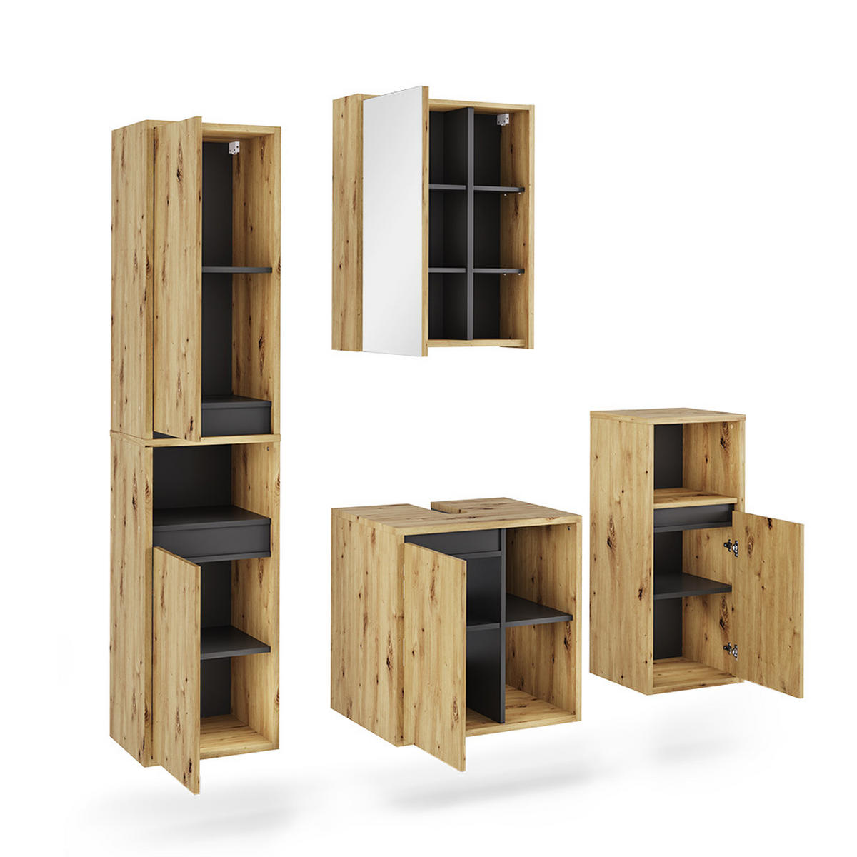 SESTAVA KOUPELNOVÉHO NÁBYTKU Viola Artisan/šedá - šedá/světle šedá, kompozitní dřevo (60/60/45.5cm) - Vicco