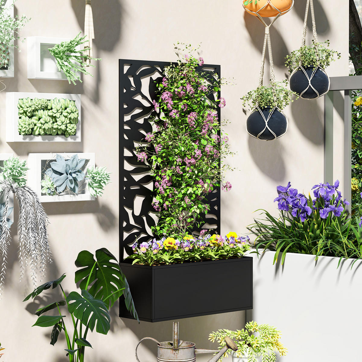 HOCHBEET mit Rankgitter Schwarz 61/23/113 cm - Schwarz, Metall (23/113/61cm) - Outsunny