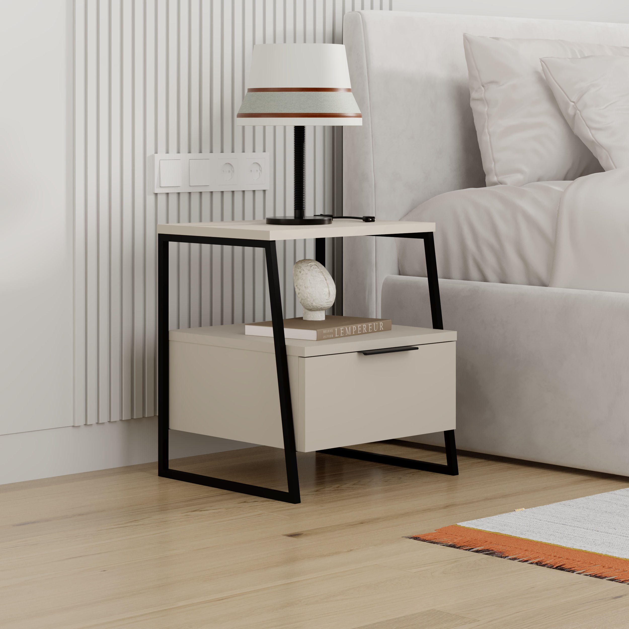 Thumbnail - Decortie Nachttisch, Sand, Holzwerkstoff, 45x50x40 cm, Schlafzimmer, Nachttische