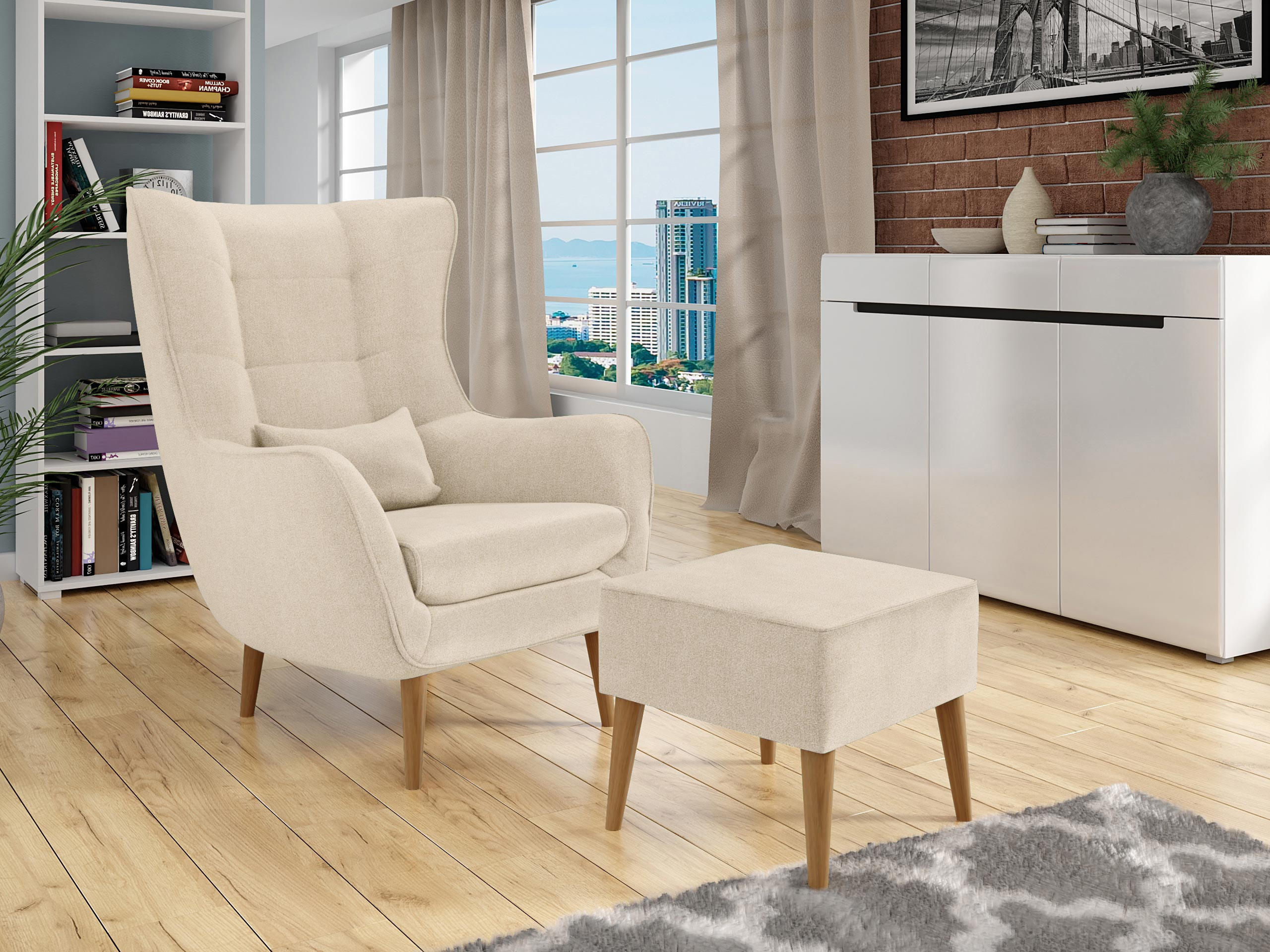 SESSEL Estjano mit Fußbank - Beige, Holz (80/106/95cm) - MIRJAN24