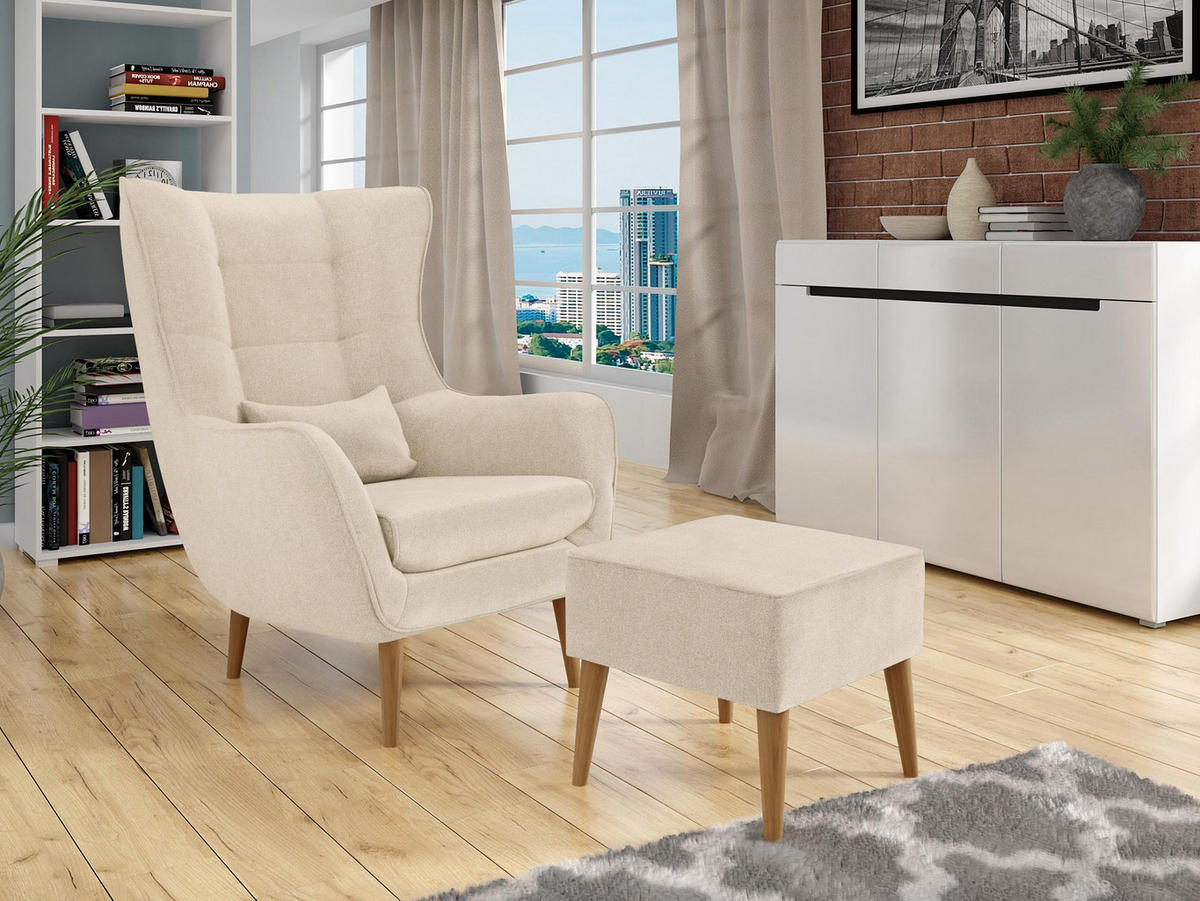 SESSEL Estjano mit Fußbank - Beige, Holz (80/106/95cm) - MIRJAN24