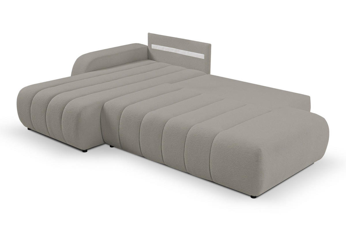 ECKSOFA Baloo mit Schlaffunktion und Bettkasten, komfortable Polsterung, Stoffbezug, lose Rückenkissen, freistehend, LINKS, 176x276x88 cm, Light Grey - Hellgrau, Holz/Textil (176/276cm) - DomoHome