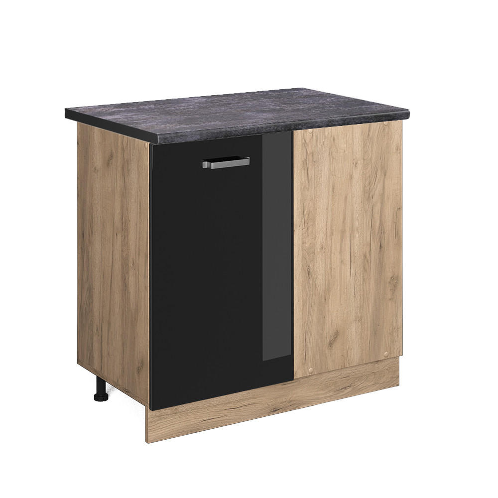 ECKUNTERSCHRANK R-Line Schwarz Hochglanz 86 cm, AP Anthrazit - Honigeiche/Schwarz Hochglanz, Holzwerkstoff (86/81.6/60cm) - Vicco