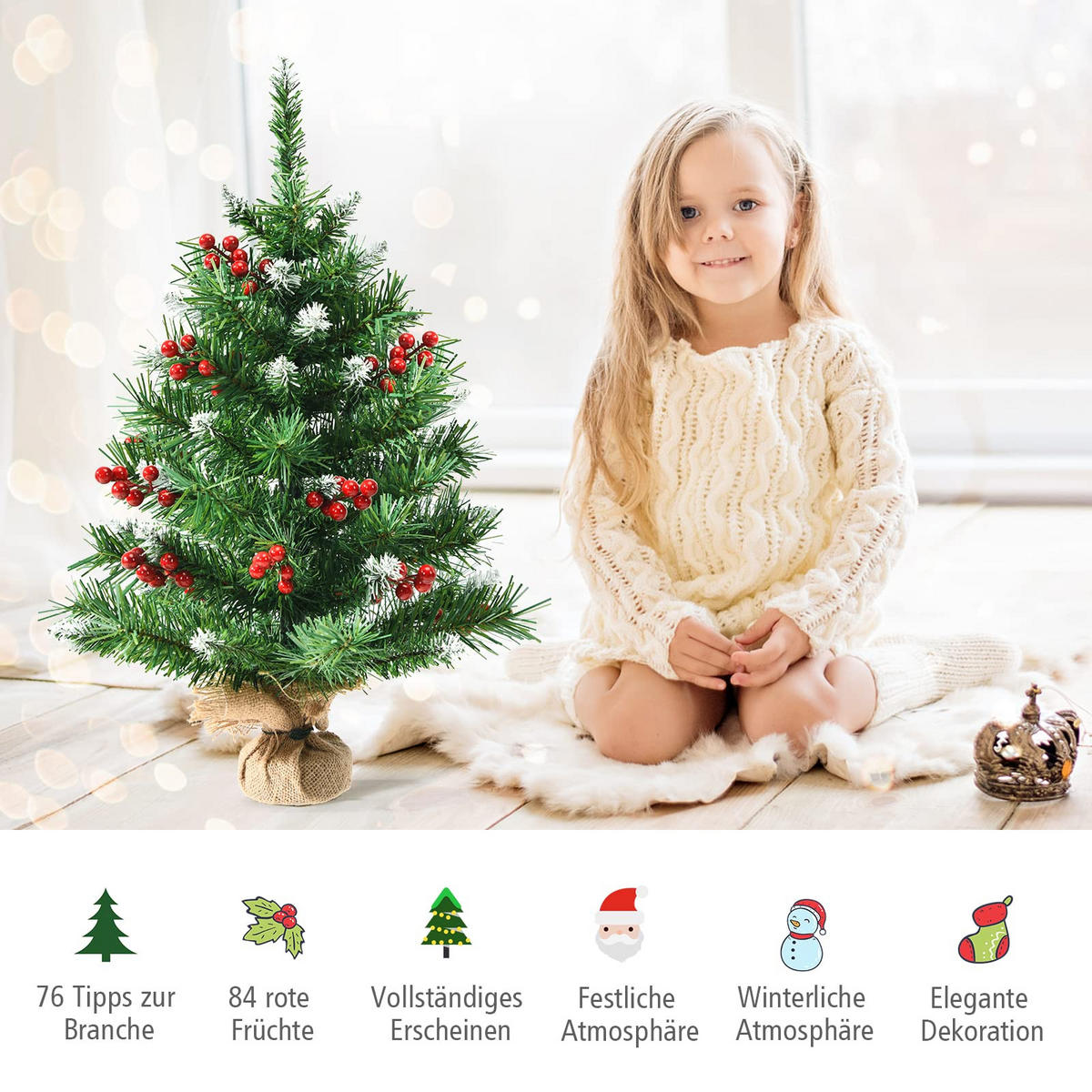 WEIHNACHTSBAUM Mini Tisch Tannenform mit Zementbasis 60 cm grün - Grün, Kunststoff (60cm) - COSTWAY