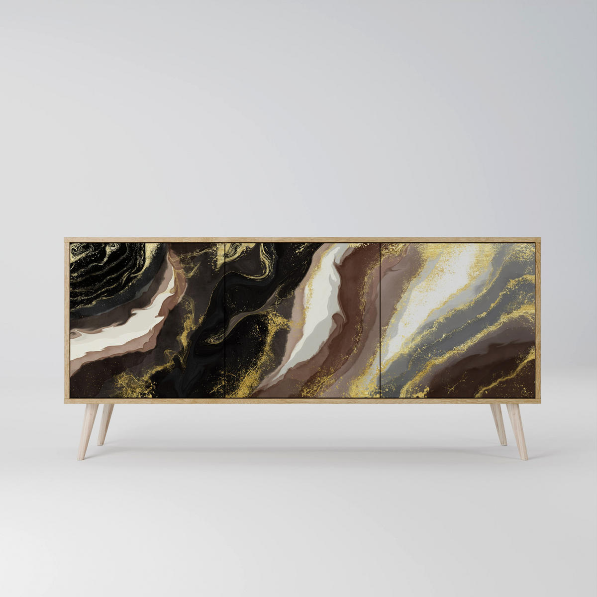 SIDEBOARD GOLD DUST, Eicheneffekt, 164,5x42x77,5 cm, 3 Türen - Eichefarben/Buchefarben, Holzwerkstoff/Buchenholz (164.5/77.5/42cm) - SpaceRebels