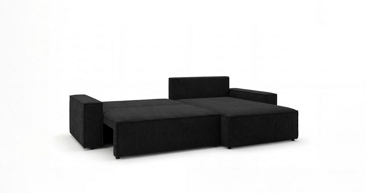 ECKSOFA VIENNA rechts schwarz Cord Poso 135 - Schlaffunktion, Bettkasten - Schwarz, Textil (285/184cm) - Cornero