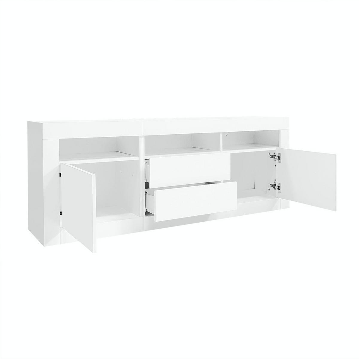 TV-SCHRANK 160x35cm Hochglanz LED-Beleuchtung 3 Fächer 2 Türen 2 Schubladen - Weiß, Holz (44/22.5/70cm) - FLIEKS