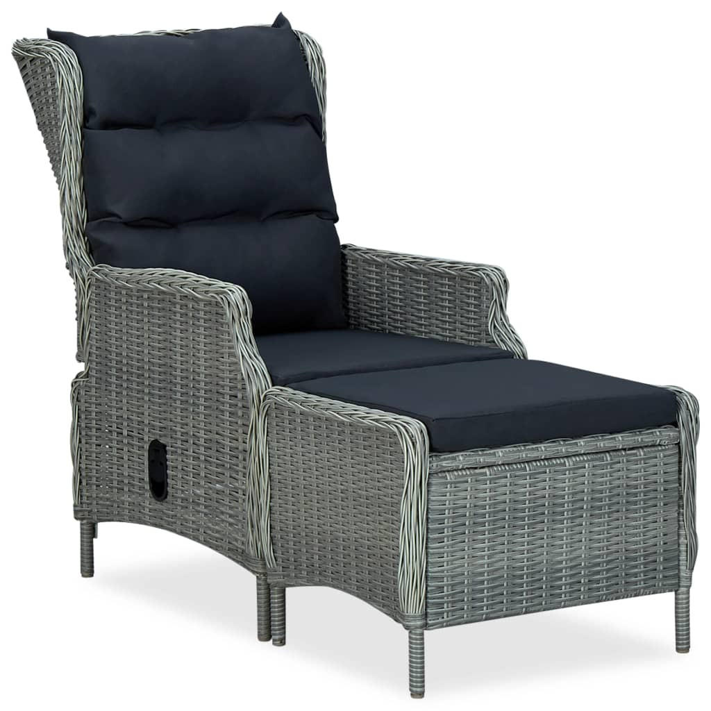 GARTENSESSEL mit verstellbarer Rückenlehne und Fußhocker, 57/88/100 cm, aus Poly Rattan, Hellgrau - Hellgrau, Naturmaterialien/Textil (88/100/57cm) - vidaXL