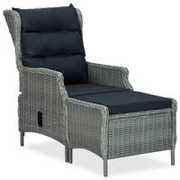 GARTENSESSEL mit verstellbarer Rückenlehne und Fußhocker, 57/88/100 cm, aus Poly Rattan, Hellgrau - Hellgrau, Naturmaterialien/Textil (88/100/57cm) - vidaXL