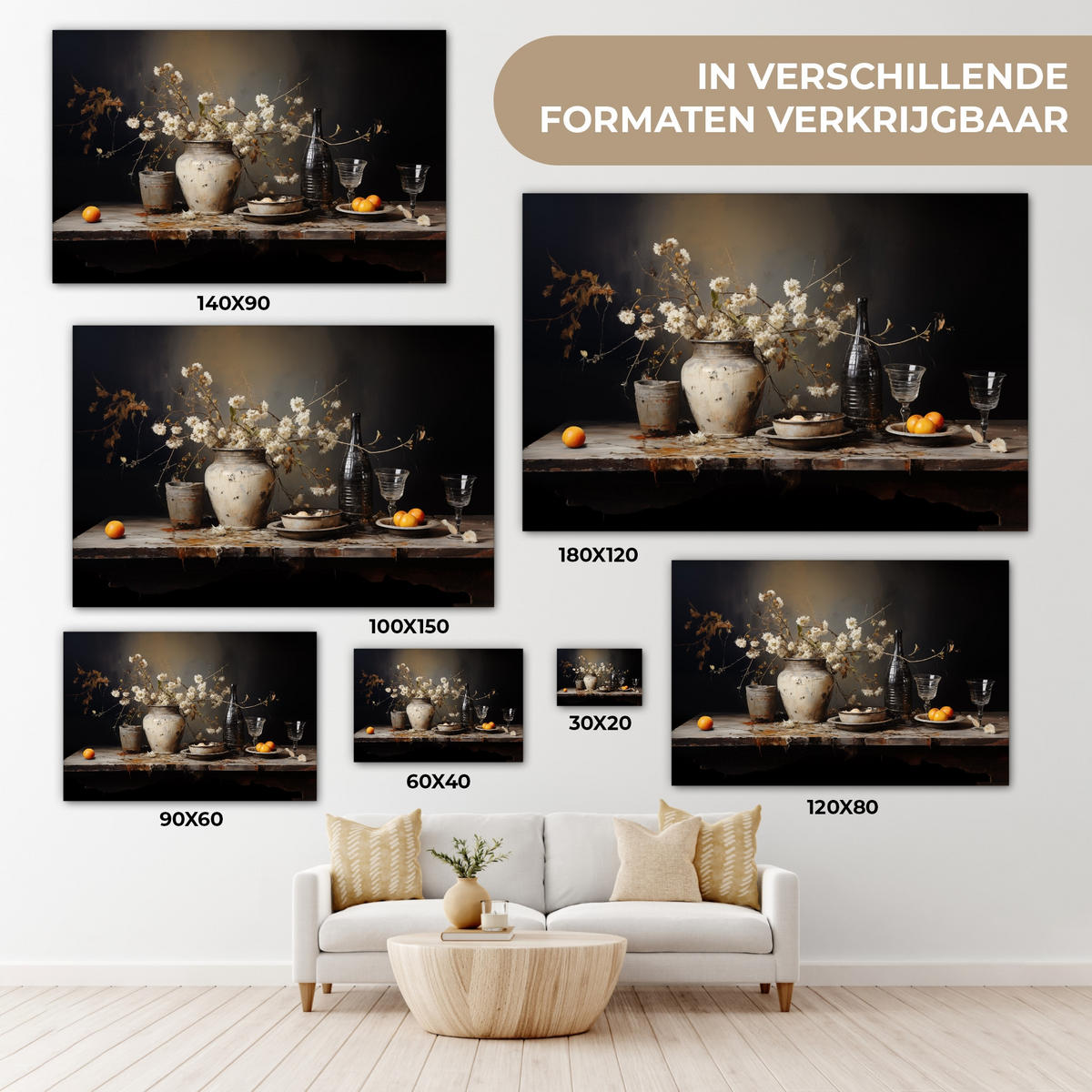 LEINWANDBILD Stilleben - Blumen - Blumenstrauß - Vase - Wein Deko Schlafzimmer 30x20 cm - Schwarz, Textil (30/20cm) - MuchoWow