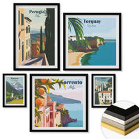 WANDBILDER 5er-Set - 50x50 cm & 20x30 cm & 40x60 cm Schwarzer Rahmen - Ansichten europäischer Häfen - Schwarz, Kunststoff (40/60cm) - ArtPrintCave