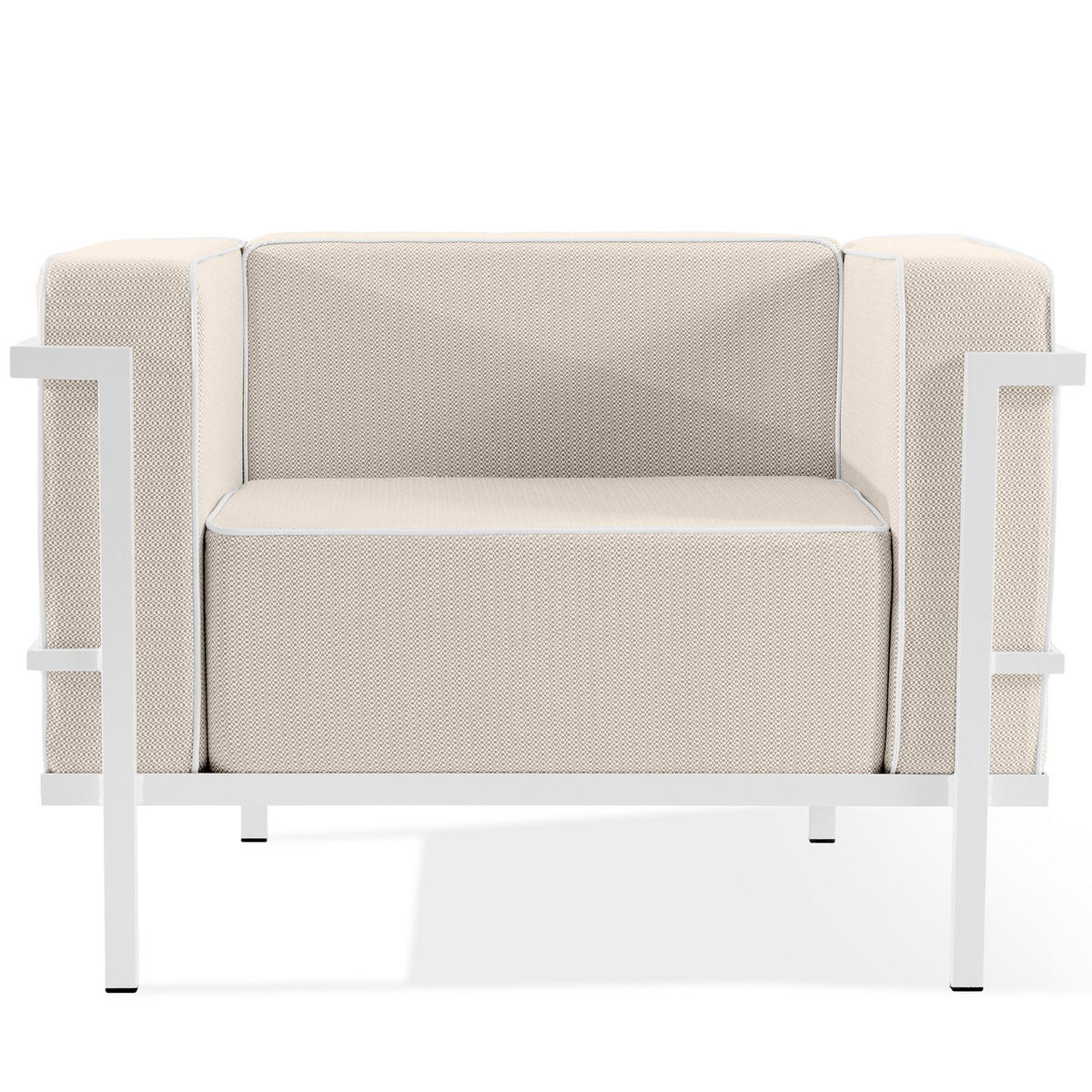 GARTENLOUNGE-SET TRIGLO 1x Tisch, 2x Sessel, 1x Sofa 3-Sitzer, 4-tlg., Modern, Weiß - Beige/Weiß, Glas/Textil - KONSIMO®
