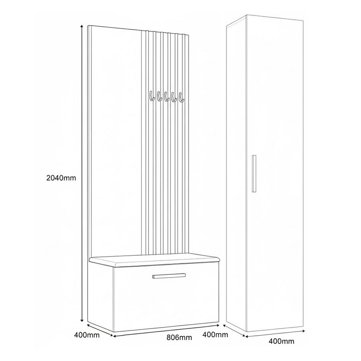 GARDEROBENSCHRANK MODULO 120,6/204/40 cm Modern Garderobe-Set Grau - Schwarz/Grau, Holzwerkstoff (120.6/204/40cm) - MASSENO